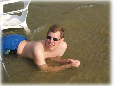 Aaron having fun at the cottage.