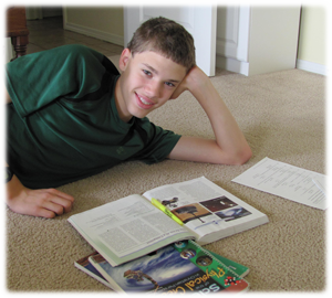 Josiah doing homework.