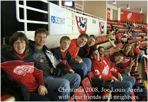 Curley family at a Detroit Red Wings hockey game.