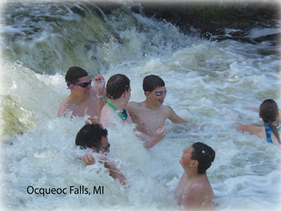 Curley kids playing in Ocqueoc Falls.